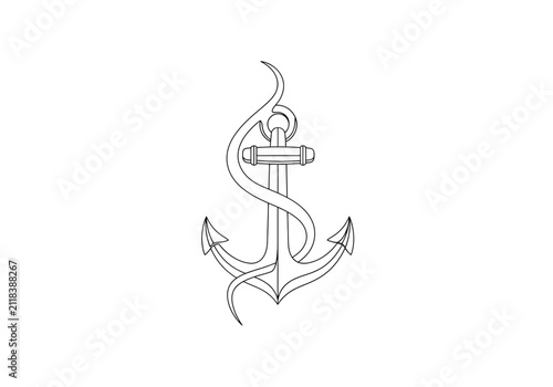 Foto Nautical anchor line art drawing with nautical maritime navigational