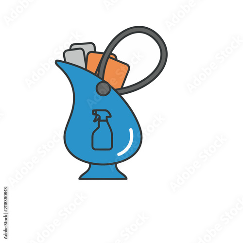 Blue bag with cleaning supplies