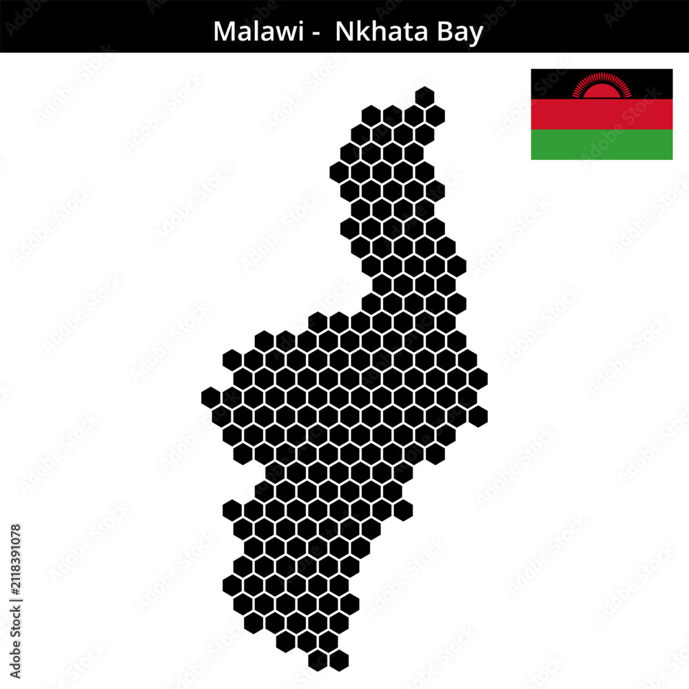 Obraz premium Map of Malawi region -Nkhata-Bay in medium hexagonal dots
