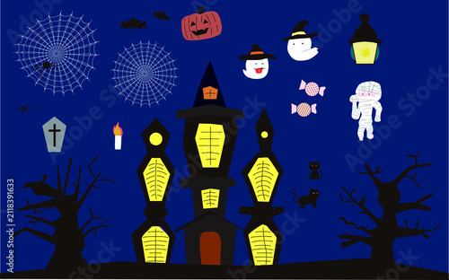 2026年のハロウィンのアイコン集かぼちゃお化けお城枯葉