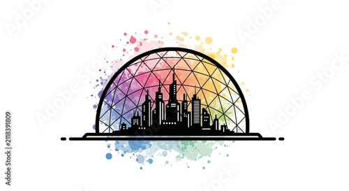 City Skyline Geometric Dome Silhouette.