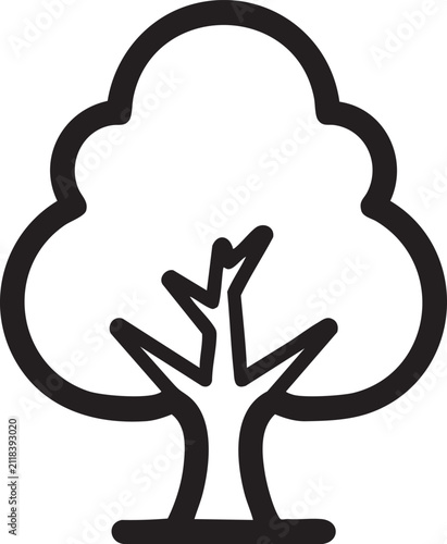 Simple black outline tree icon with trunk and canopy, ecosystem