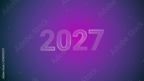 Happy New Year Greeting with Glowing Particles on Purple Background