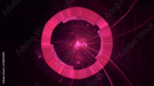 Illustration created as a 3D render without generative AI, abstract futuristic light burst with geometric particles and radiant energy background