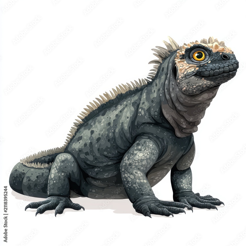 Fototapeta premium Pixel Art Illustration Of A Gray Marine Iguana Isolated On A White Background