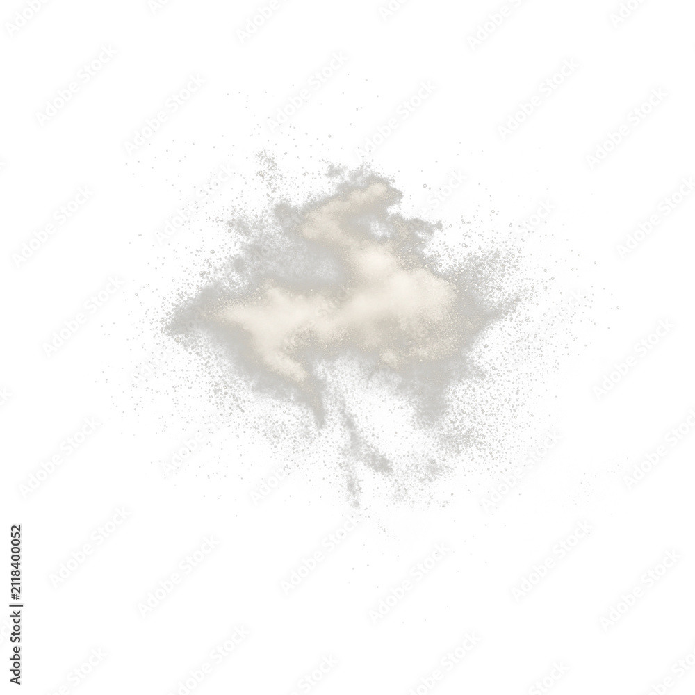 Obraz premium A cloud-like, textured white mass with soft edges and scattered particles against a stark black background