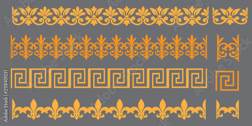 Editable Ornamental Border Collection with Reusable Pattern Brushes and Seamless Decorative Vector Elements