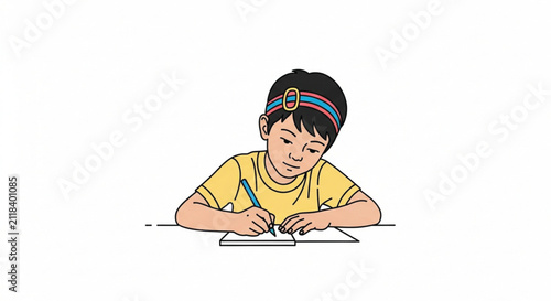 Child Writing Notes in Classroom: Focus, Learning, Education, Study, School