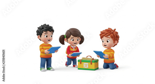 Children Learning Together: Boy Shows Girl Something on a Tablet, Exploring Empathy and Sharing