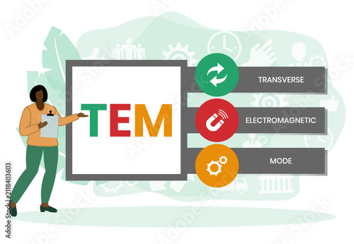 TEM - Transverse Electromagnetic Mode acronym. business concept background. vector illustration concept with keywords and icons. lettering illustration with icons for web banner, flyer
