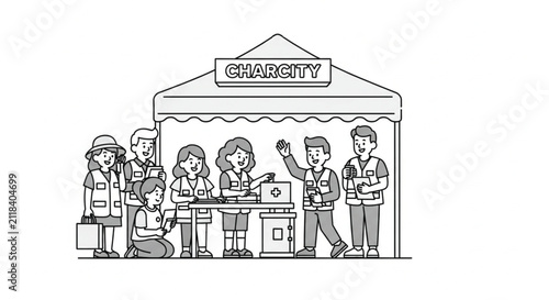 Happy Volunteers Working at Charity Event Booth