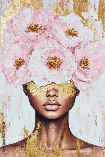 A coquette style portrait of a woman rendered as a soft oil painting with gentle golden tones, an elegant romantic artwork about femininity delicacy and classical beauty