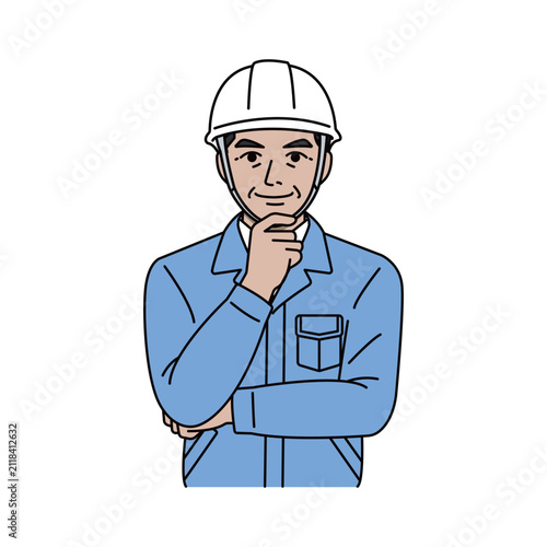 Foto Male worker in sax blue uniform nodding with understanding (agreement and confi