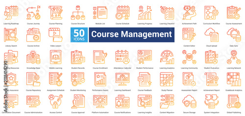 Bild auf Leinwand Course Management icon set in outline gradient style contains 50 icons including