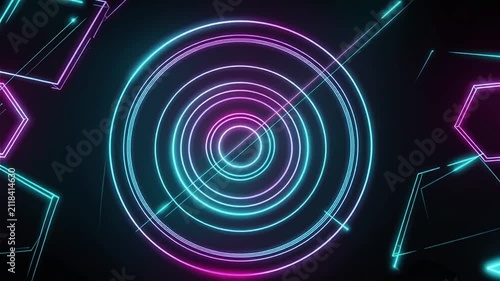Clean modern abstract geometric lines and thin glowing neon shapes slowly forming and moving in elegant patterns