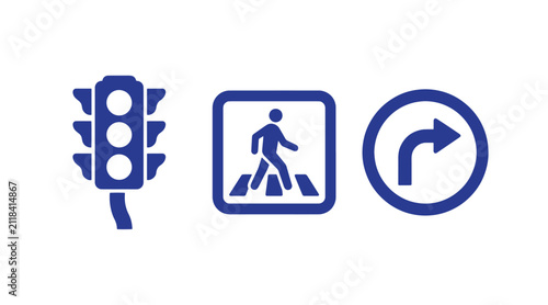 Traffic light and pedestrian crossing signs collection with pedestrian crossing transportation navigation infrastructure management automobile junction