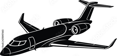Private Jet Airplane Vector Silhouette