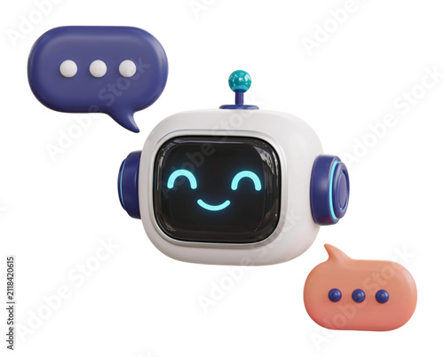 3D AI Robot Assistant with Chat Bubbles for Artificial Intelligence Communication Concept