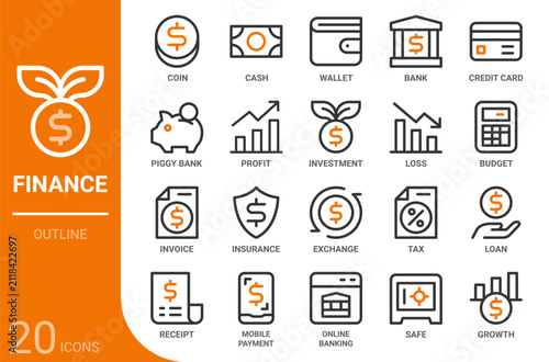 finance outline icon collection for web, app, UI, UX, dashboard, presentation and infographic and print design
