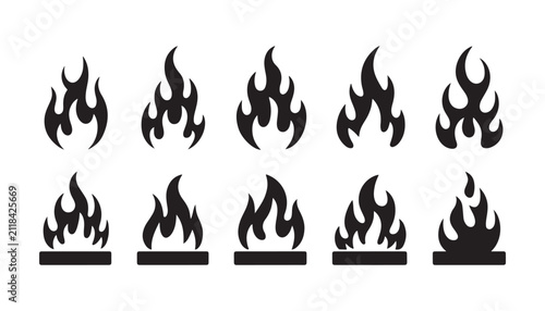 Quadro su tela Fire flame icon set, various shapes and intensities of burning fire symbols