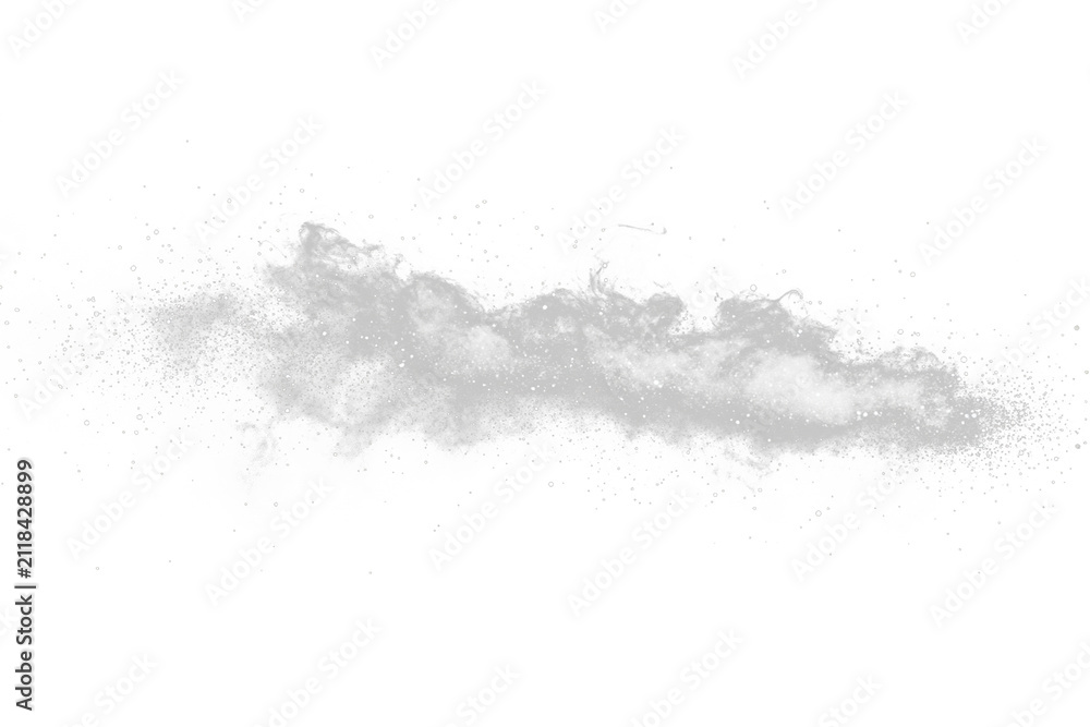 Obraz premium Gray cloud of particles, mist, or smoke floats against a black background