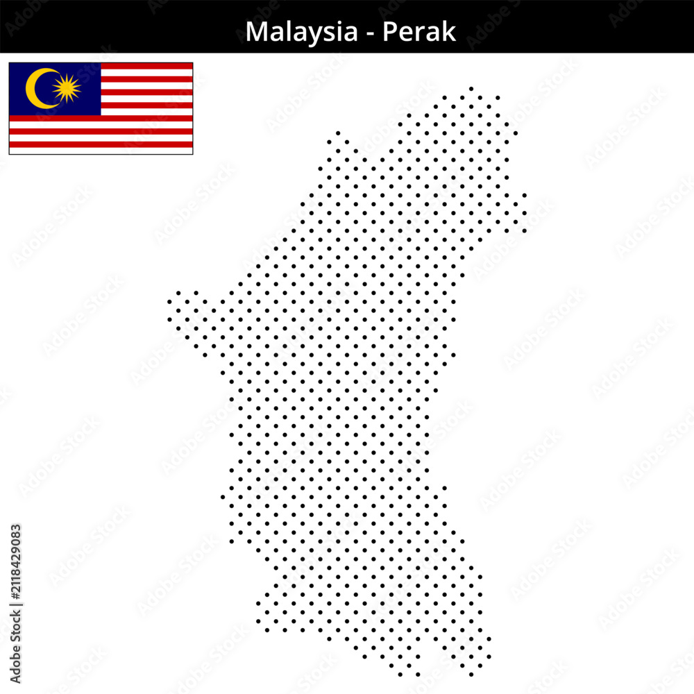 Fototapeta premium Map of Malaysia region Perak in small cross shaped dots