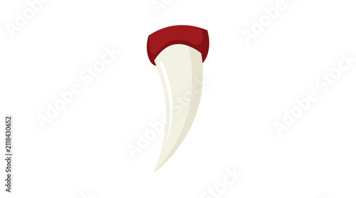 Fotografía Single white vampire fang with a red gumline, depicted vertically on a plain white background, ready for Halloween or a costume design