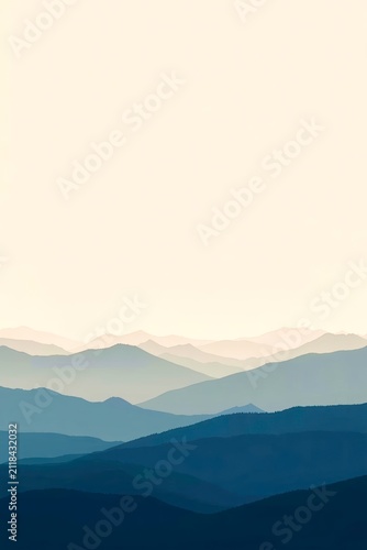 Soft gradient sky meets layered mountain ranges