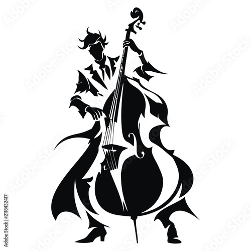 Abstract Double Bass Player Silhouette Vector Illustration