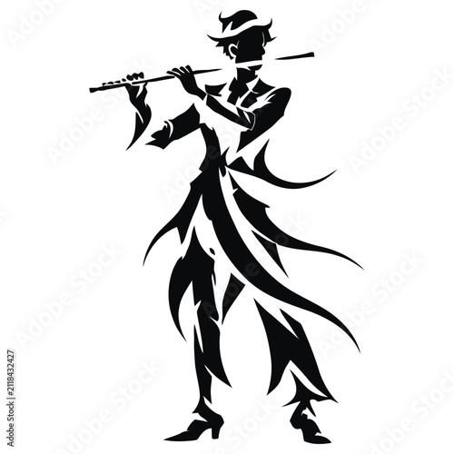 Abstract Flute Player Silhouette Vector Illustration
