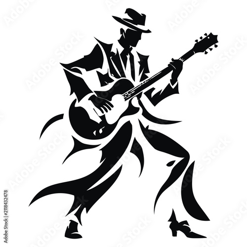 Abstract Electric Guitar Player Silhouette Vector Illustration