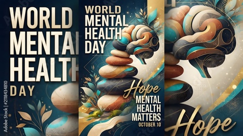 World Mental Health Day concept with colorful abstract design and hopeful message digital illustration