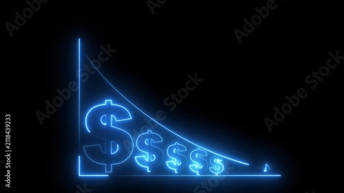 glowing neon Quality control and company cost reduction. Cost reduction icon. Cost decrease money down arrow. corporate business efficiently save cost and company motion graphic, animation 4k video.