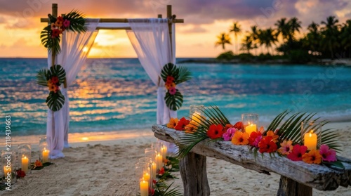 Romantic Beach Wedding Arch at Sunset