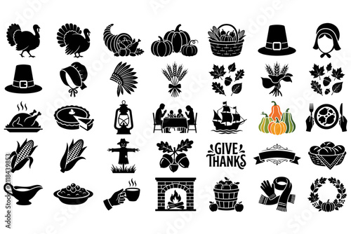 Thanksgiving Holiday Silhouette Icons Set