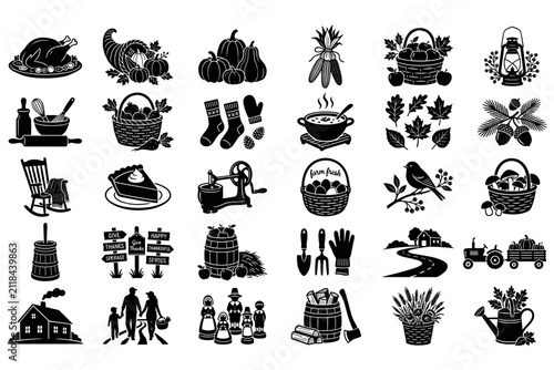 Thanksgiving Harvest Silhouette Icons Set