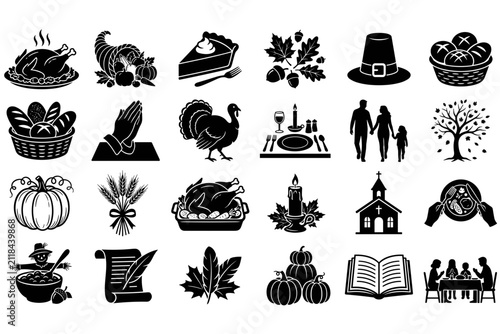 Thanksgiving Holiday Silhouette Icons Set