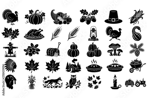 Thanksgiving Holiday Silhouette Icons Set