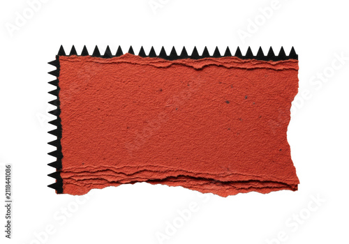 macro close-up of granular, burnt sienna material with sharp black geometric borders on top/left, rough ripped edges on white background with shadow, high-impact design asset concept