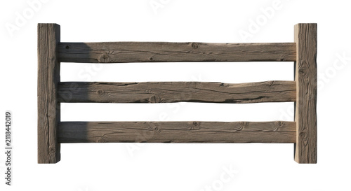 rustic wooden split rail fence panel isolated on transparent background