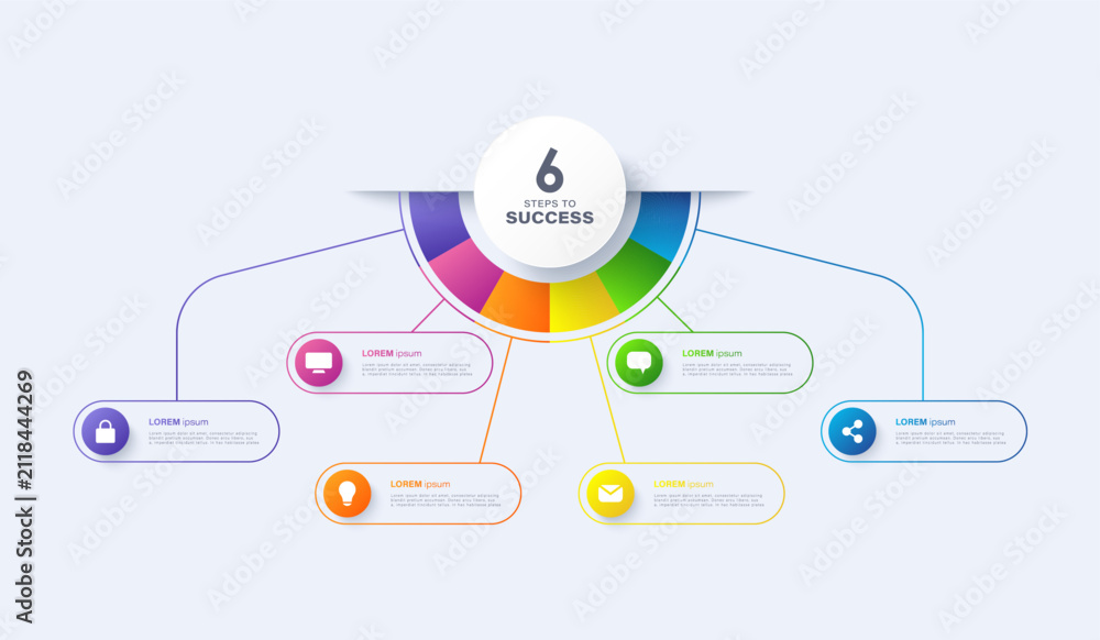 Fototapeta premium Vector infographic label design with semicircular infographic template with six options or steps. Vector template for process diagrams, presentations and workflows