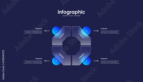 Octagon diagram divided into 4 parts. Modern infographic design template with frosted glass effect