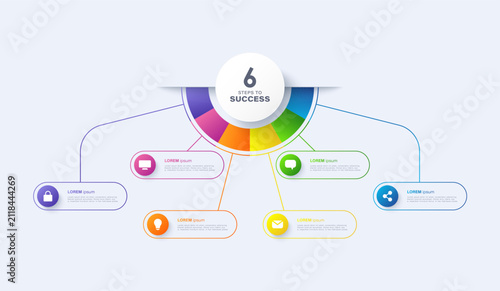 Vector infographic label design with semicircular infographic template with six options or steps. Vector template for process diagrams, presentations and workflows