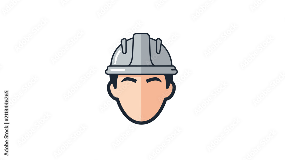 Fototapeta premium Minimalist Construction Worker Avatar with Gray Safety Hard Hat - Flat Vector Icon