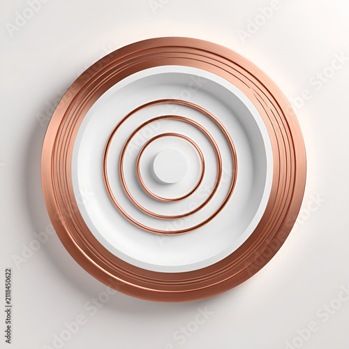 A white plate with a copper rim, 3D render of an abstract business target concept