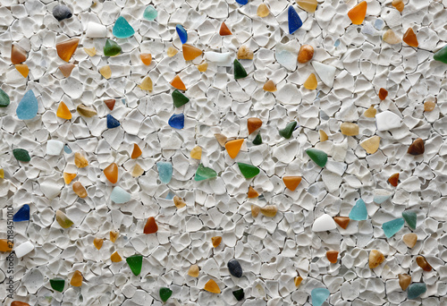 A wall of broken glass shards, Extreme macro photography of a polished recycled terrazzo surface