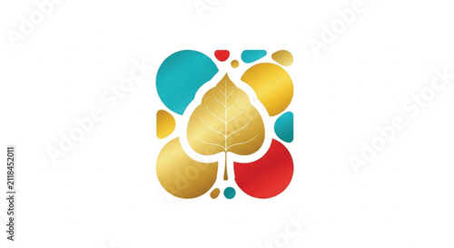 Modern Abstract Design with Teal and Gold Rounded Shapes on White Background, Clean and Minimalist Aesthetic