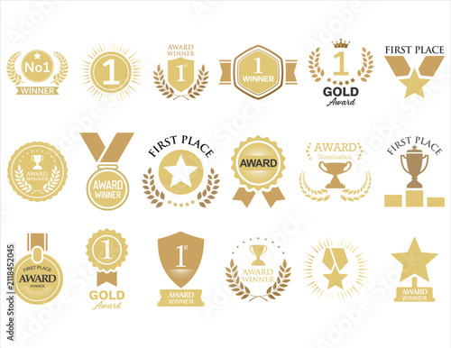 Medal icon set. Realistic medal collection. First, second and third place medals, Award golden medals realistic illustration 