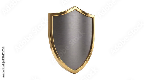 Photography Metallic shield emblem with golden border on white png isolated on transparent b