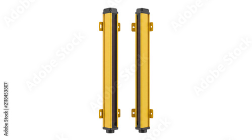 Canvas Print Pair of yellow and black industrial safety light curtains png isolated on transp